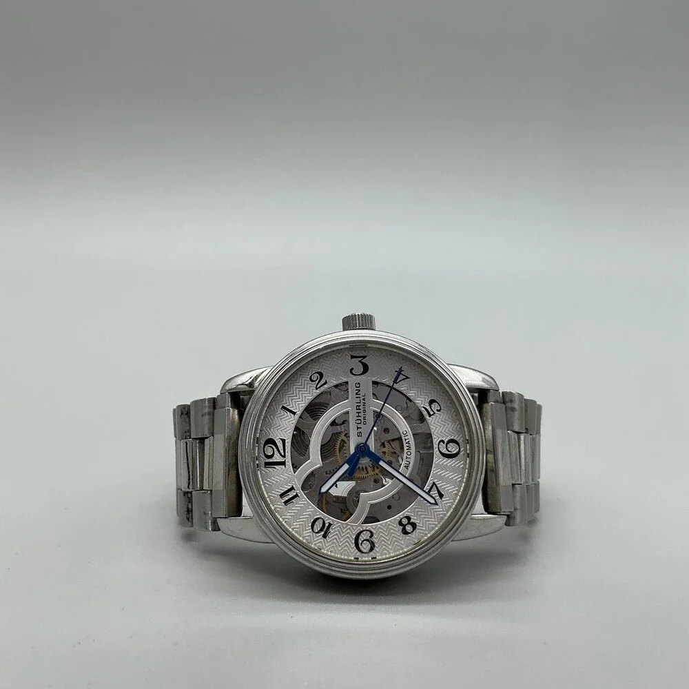 Stuhrling Delphi Mens Watch 35mm Silver Skeleton Dial Stainless Automatic 6.5